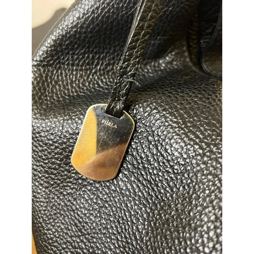 Furla Pebbled Leather Hobo Tote Crossbody Bag in Black